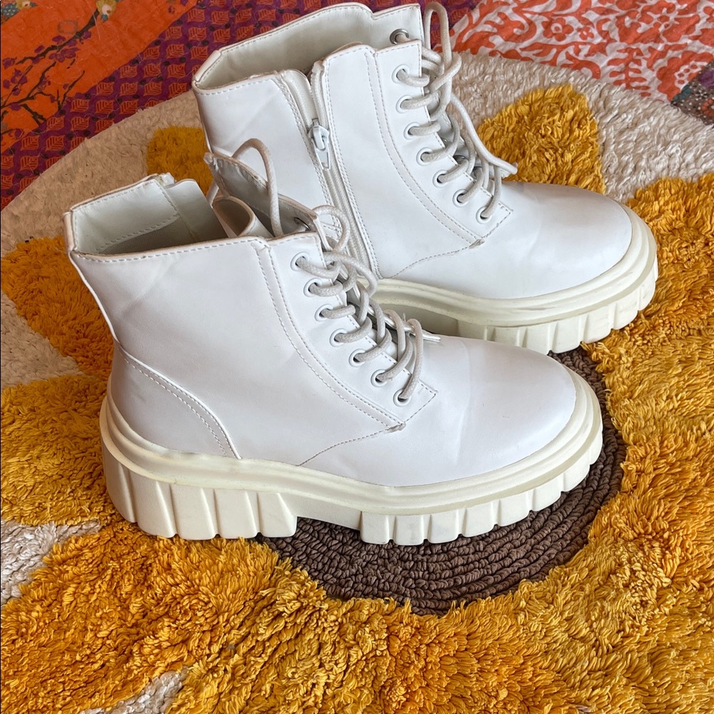 Forever 21 White Chunky Combat Boots